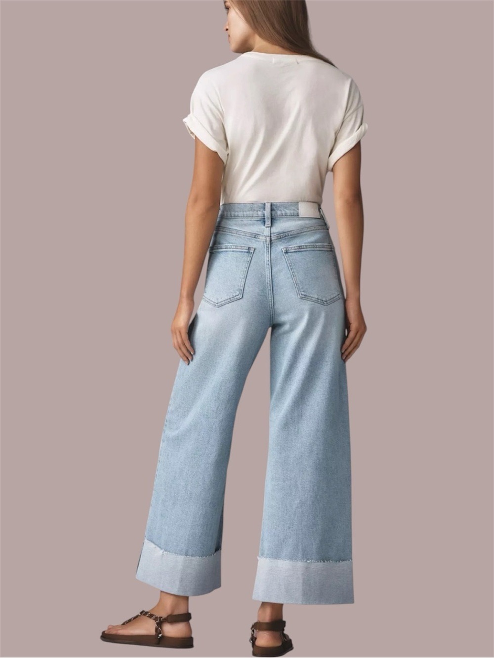 Pistola Lana High Rise Distressed Ultra-Wide-Leg Cuffed Jeans Light wash Sz 32 - Picture 2 of 16